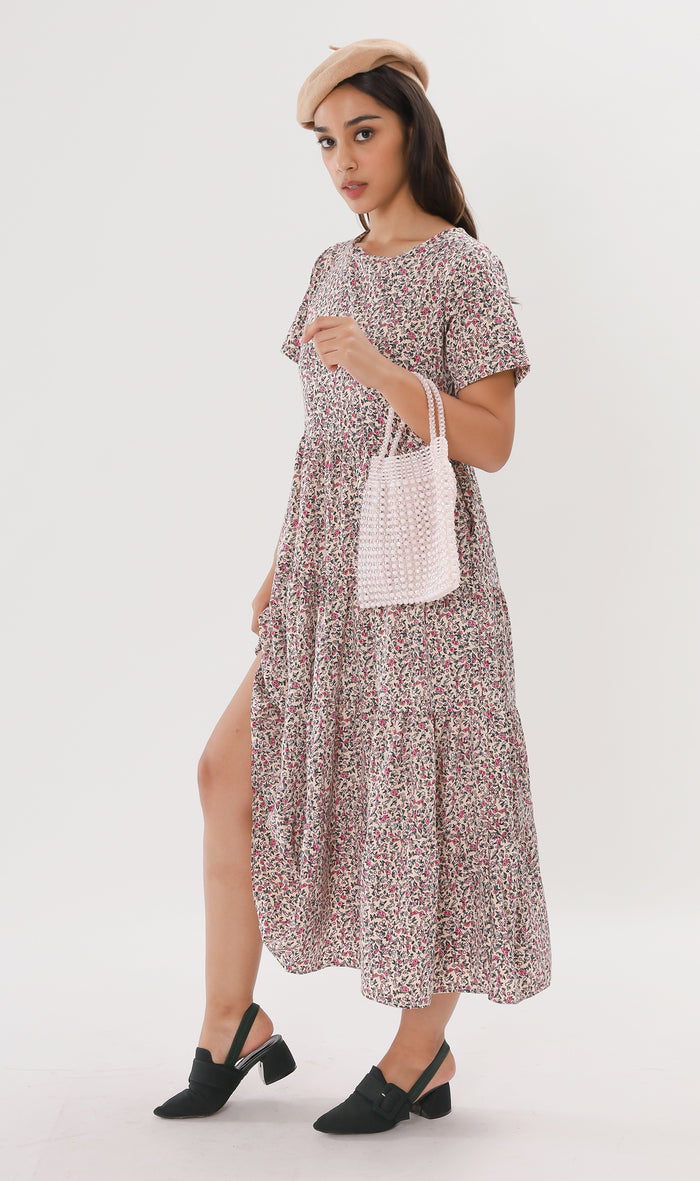 KORA Tiered Floral Maxi Dress (Cream)