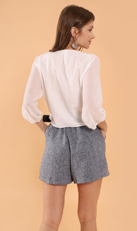 CARLI Ruched Sheer Top (White)
