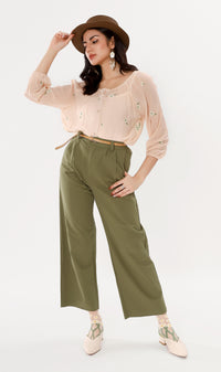 FLEUR Sheer Long-Sleeve Top (Peach)