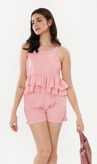 ADRIEL Halter-Neck Linen Co-ord (Pink)