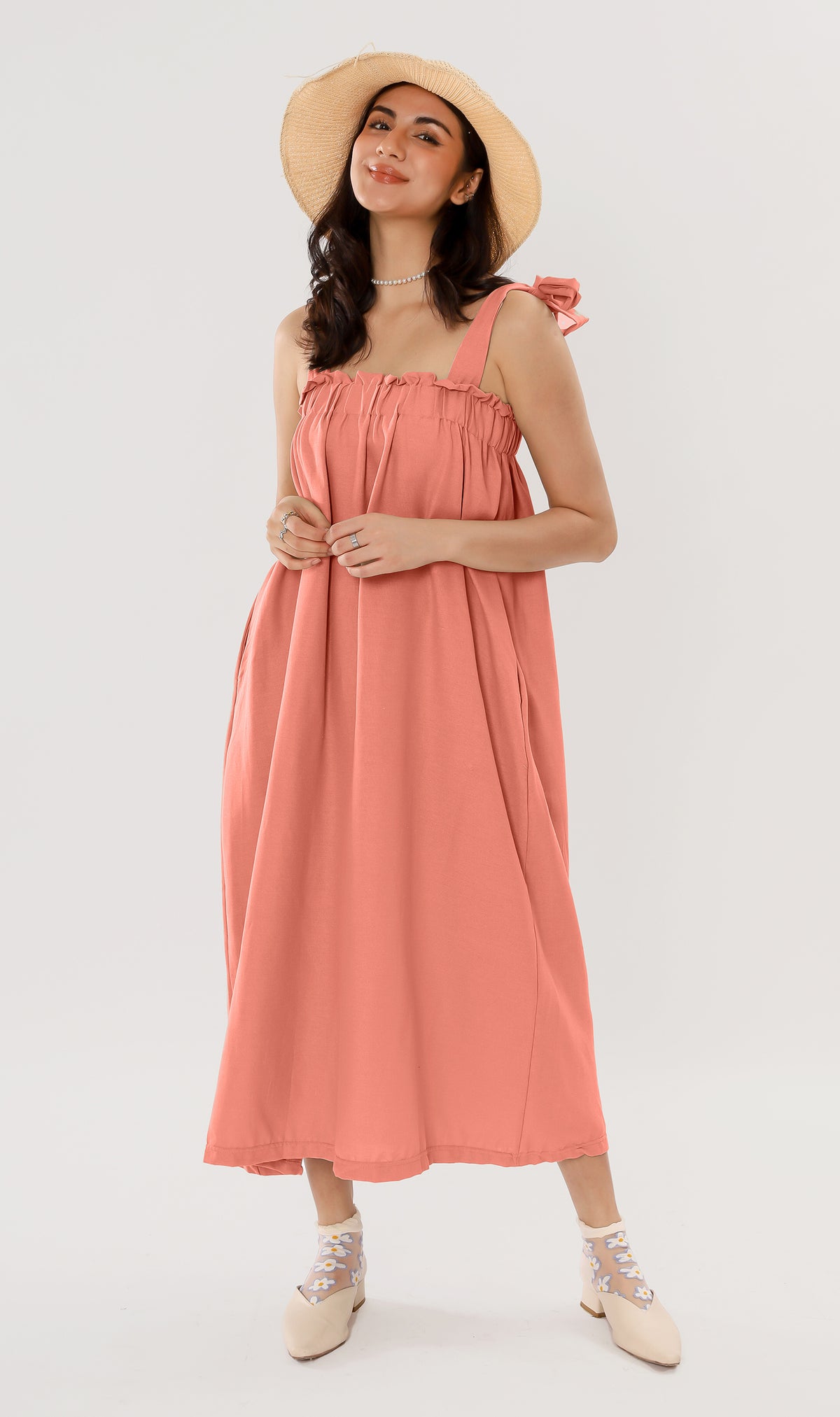 ADELYN Tie-Strap Maxi Dress (Pomelo)
