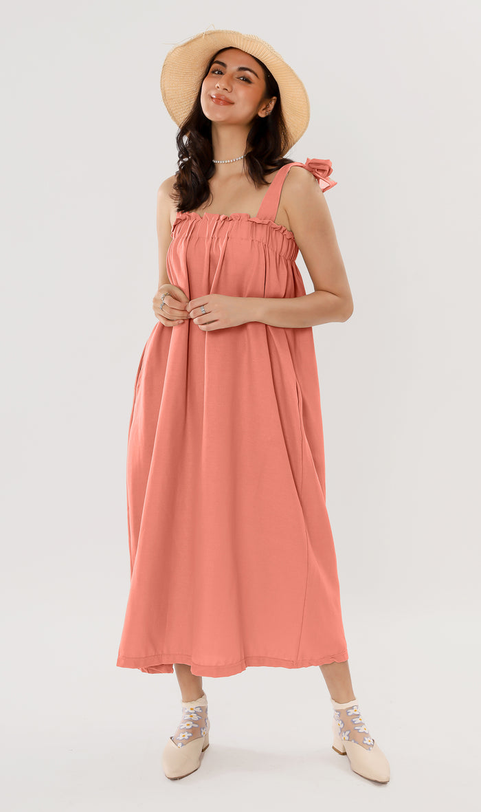 ADELYN Tie-Strap Maxi Dress (Pomelo)