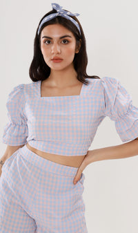ZENNI Cropped Plaid Co-ord (Pastel Blue)