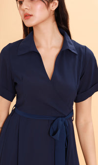 BEATRIX Collared Surplice Dress (Navy)