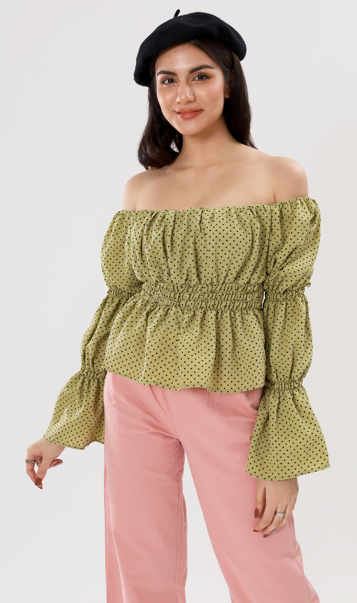 NIKKO Tiered-Sleeve Dotted 2-Way Top (Green)