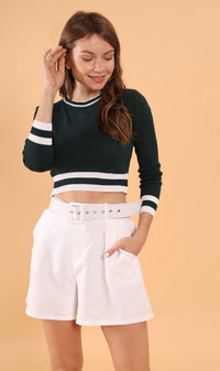 CAMILA Cropped Knit Sweater (Emerald Green)