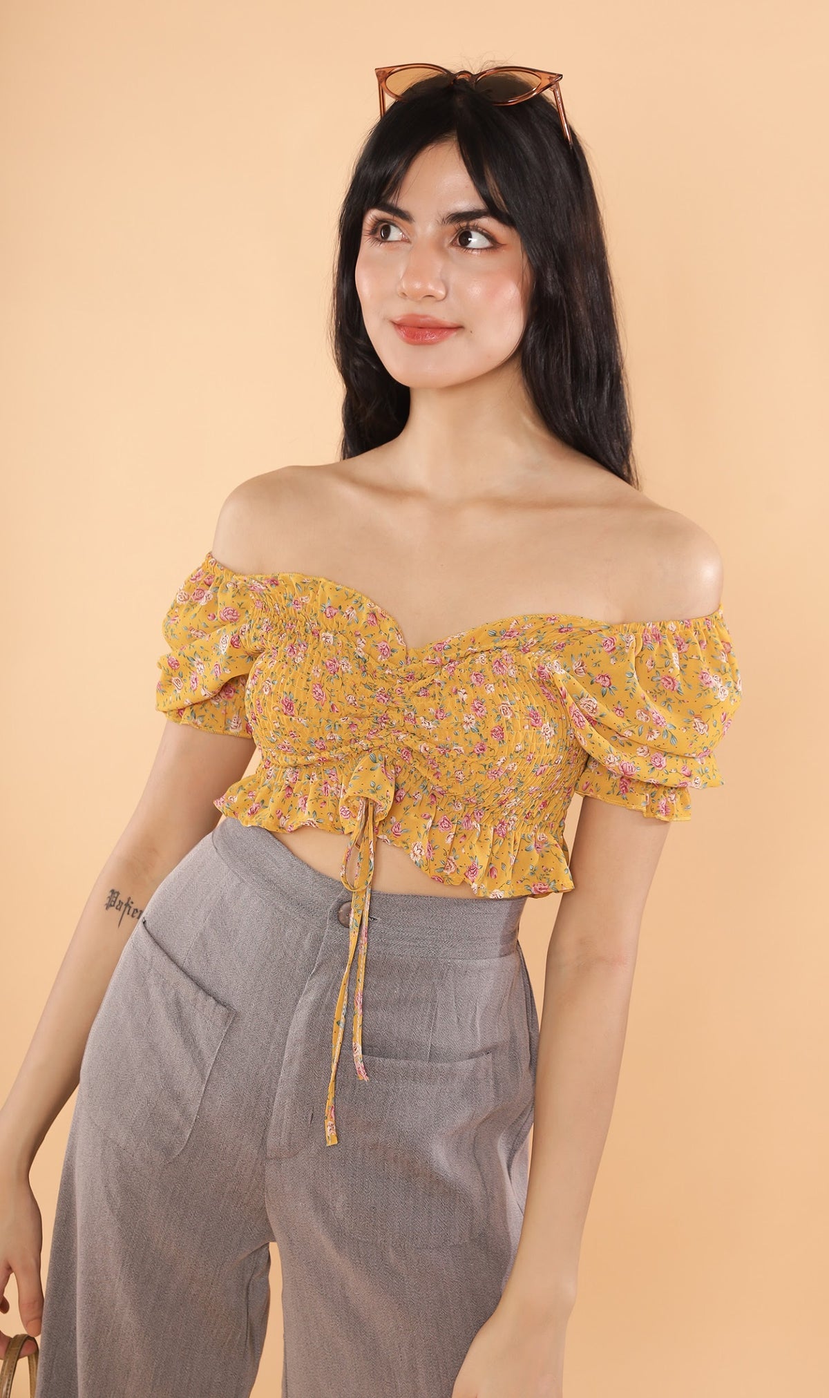 LIV Drawstring Crop Top (Yellow)