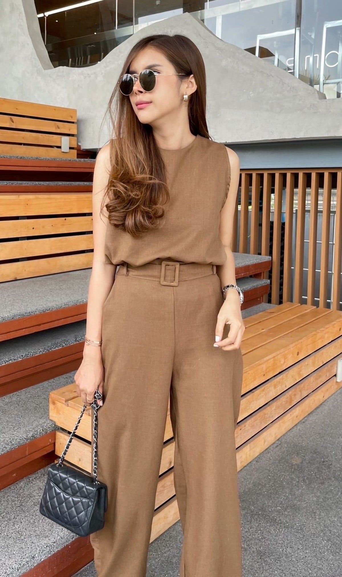 WILLA Linen Sleeveless Top & Belted Pants Co-ord (Mocha)