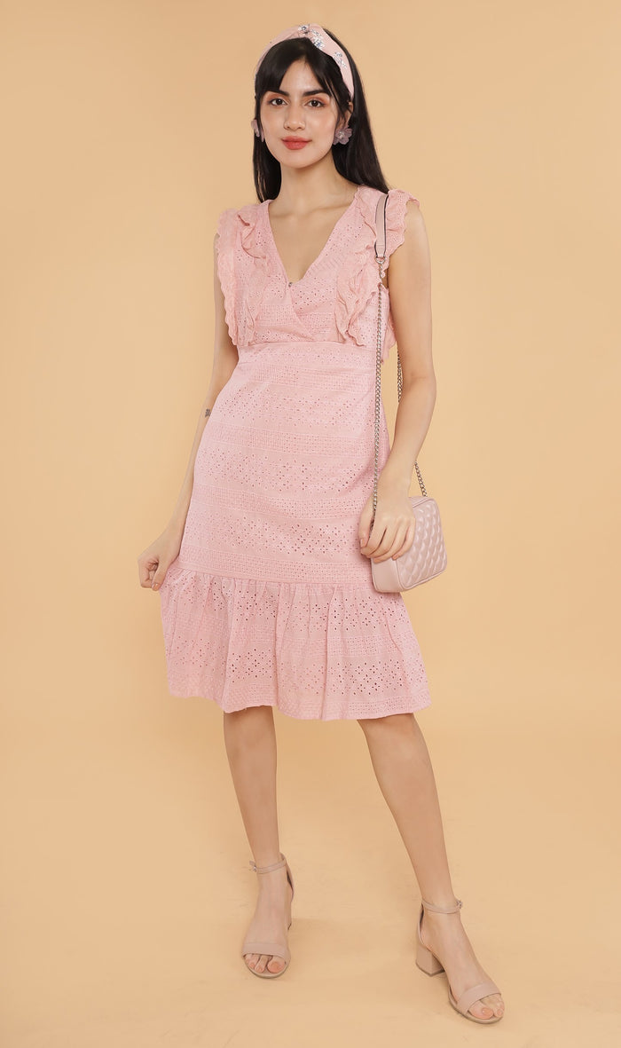 NERINE Ruffled Eyelet Dress (Blush)
