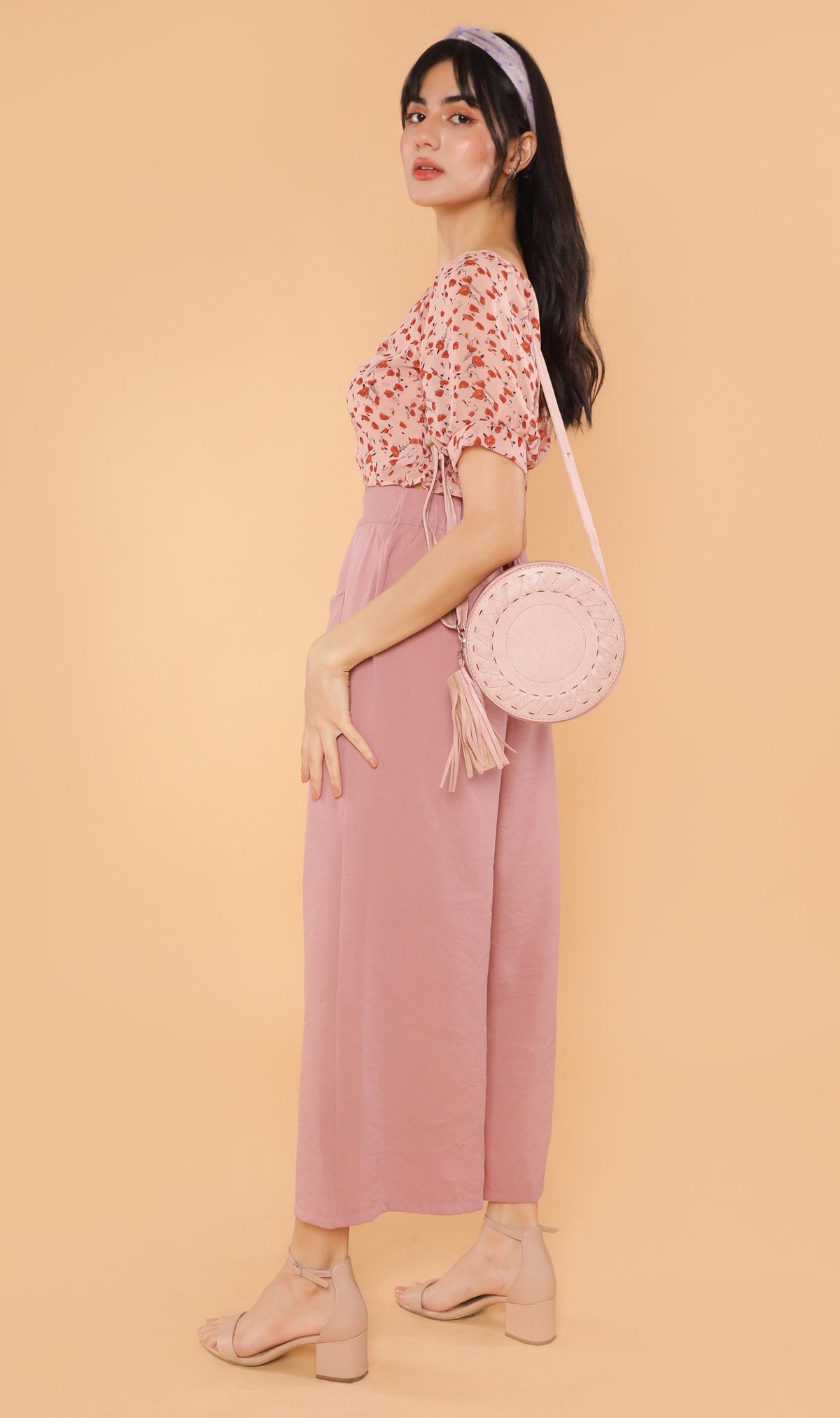 CLOVER Front-Pocket Flowy Pants (Pink)