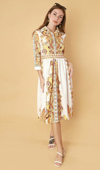 QUINCE Long-Sleeve Collared Dress(Yellow)