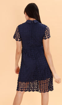 VICTORIA Lace Overlay Dress (Navy)