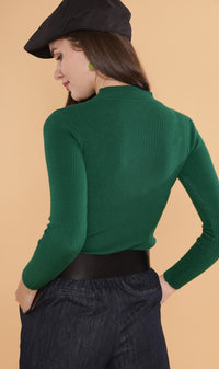 ROUX Mock-Neck Long-Sleeve Knit Top (Pine)