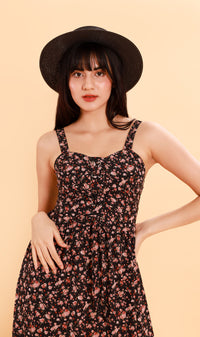 CRESSIDA Floral Lace-Up Midi Dress (Black)