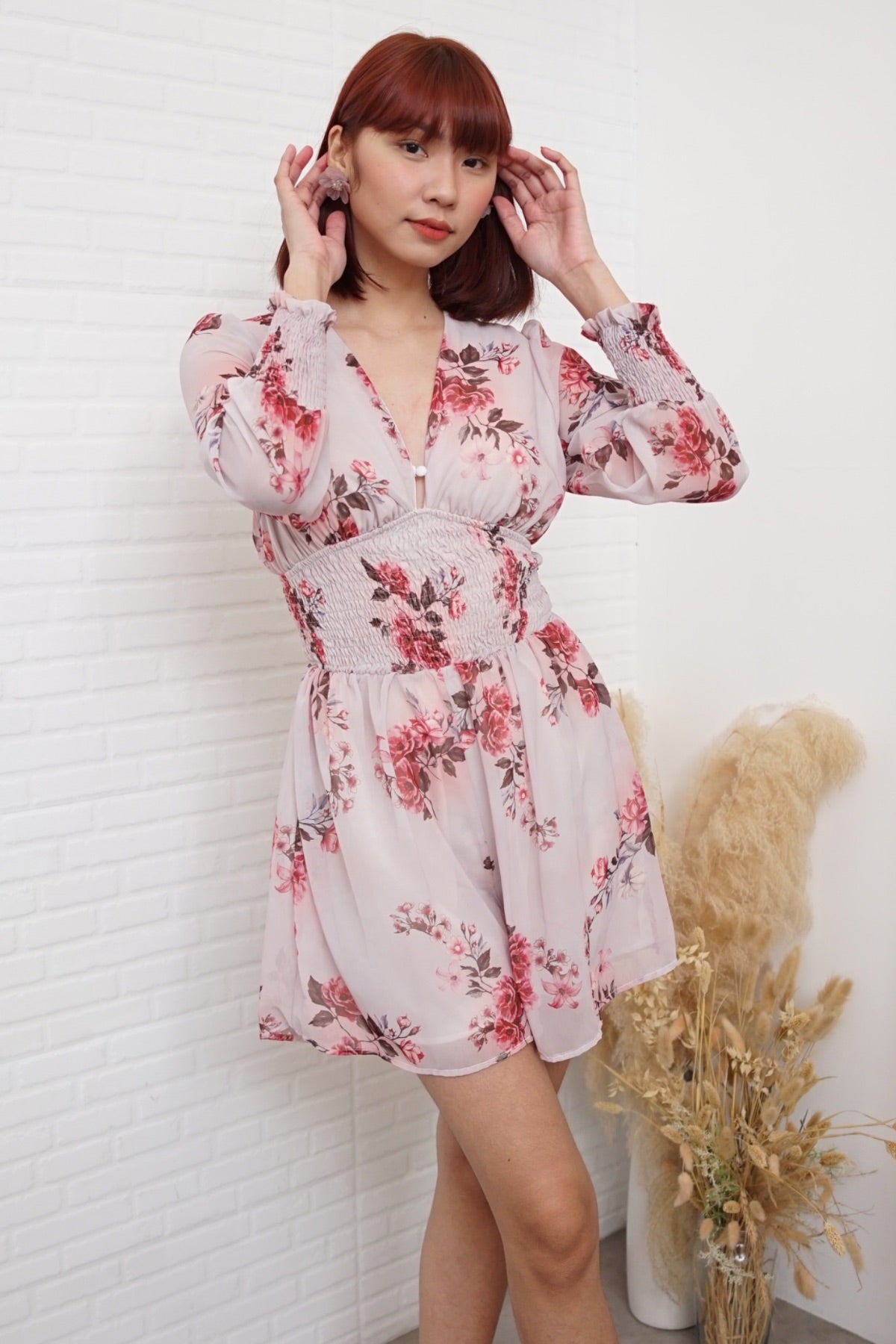MABEL Smocked-Waist Floral Romper
