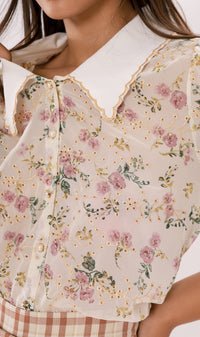 FARRAH Vintage-Collar Chiffon Button-Down (Cream)