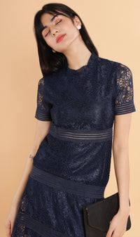 AVALINE Tiered Lace Dress (Midnight Blue)