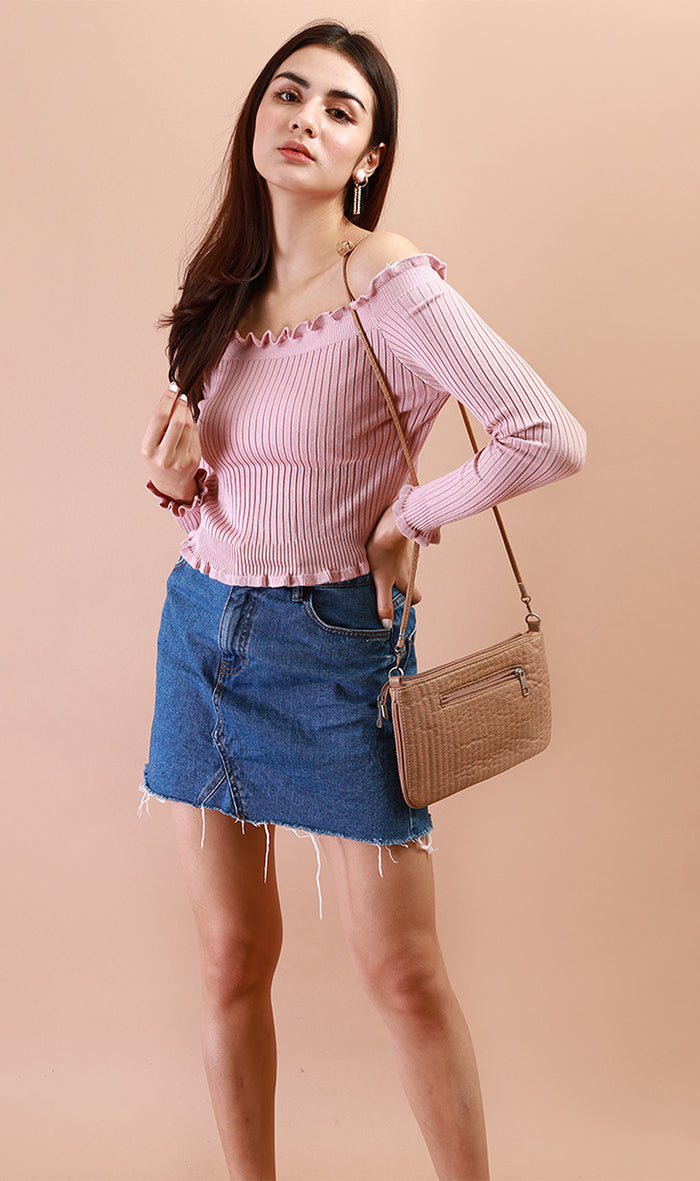 CARRIE Lettuce Ruffle Off-Shoulder Top (Blush)