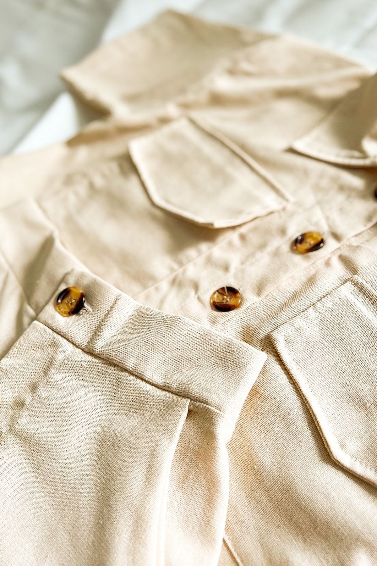 LILLIAN Linen Button-down Top & Pants Co-ord (Cream)