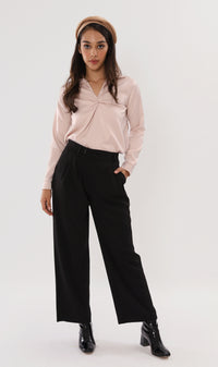 ELLIS Ruched-Front Collared Top (Champagne)