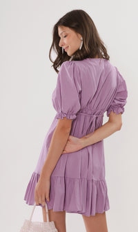 CLAUDETTE Ruched-Bust Ruffled Dress (Lilac)