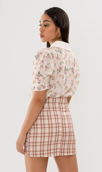 FARRAH Vintage-Collar Chiffon Button-Down (Cream)