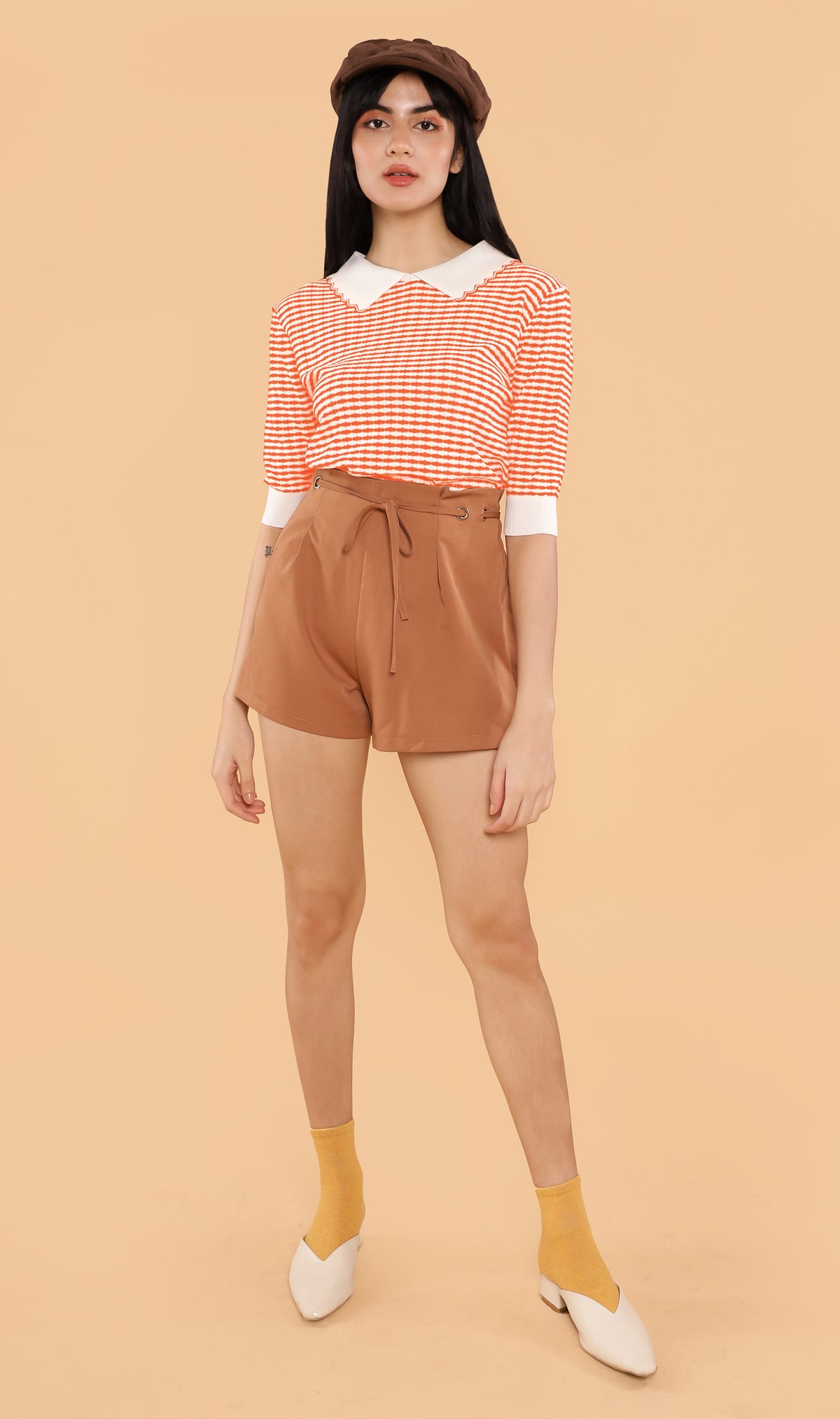 STEFANI Collared Knit Top (Sunkist)