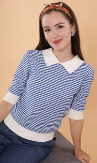 STEFANI Collared Knit Top (Blue)