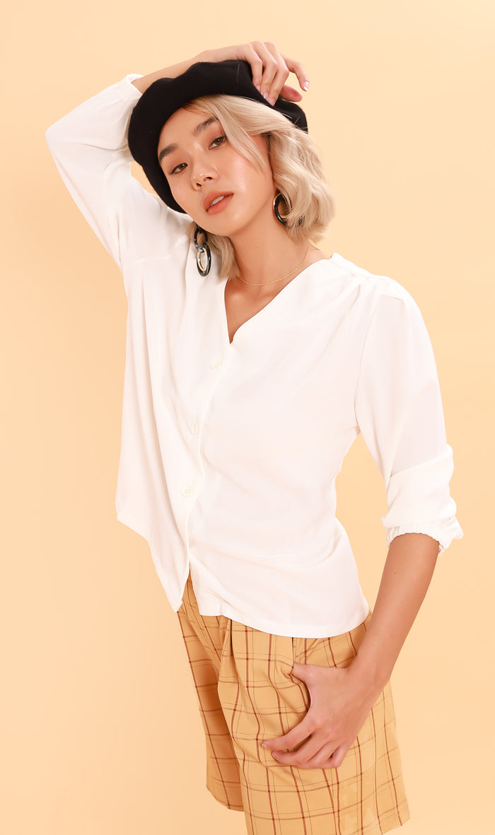 STELLA Button-Down Long-Sleeve Top (White)