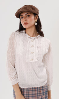 ALORA Lace-Trimmed Long-Sleeve Top (White)