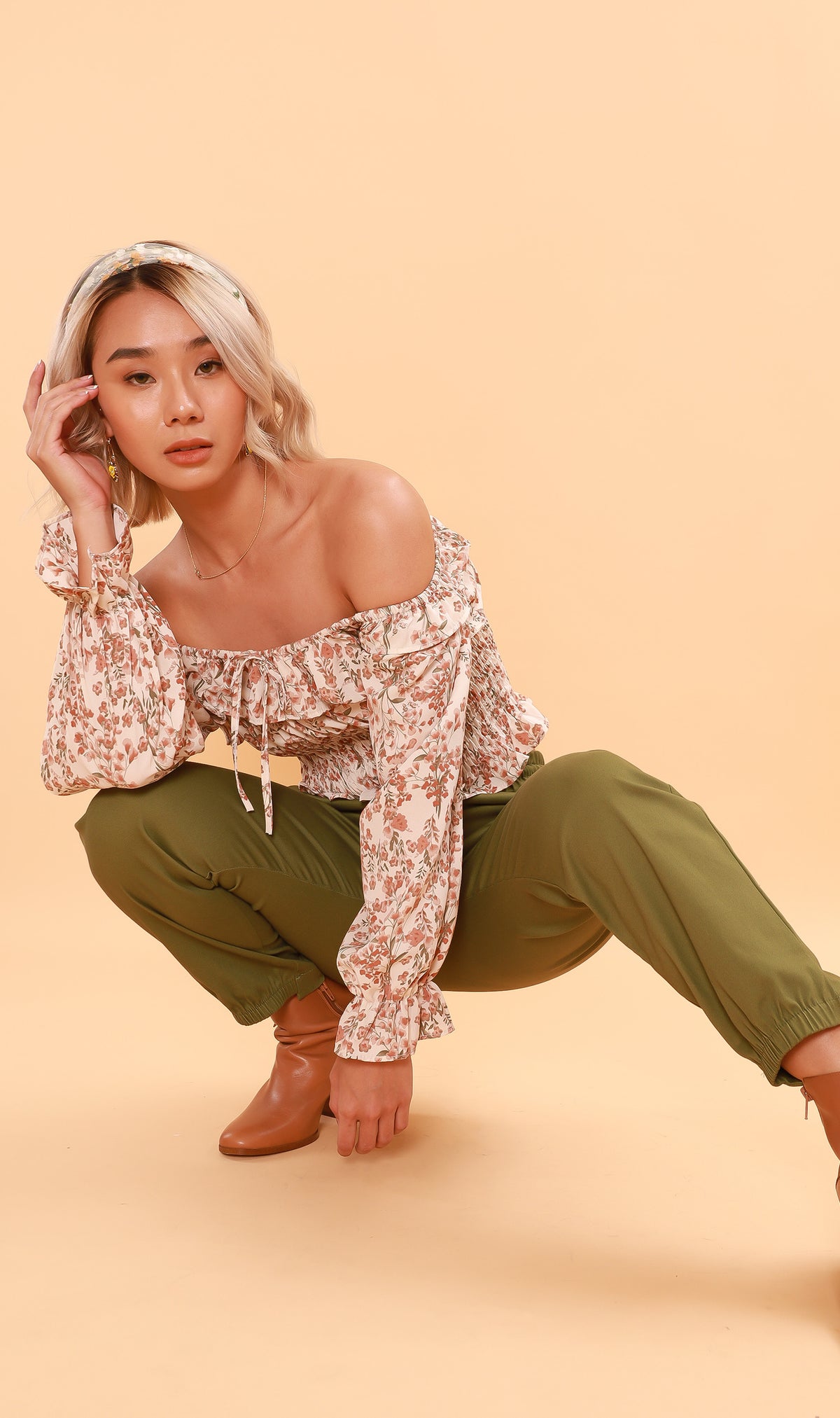 MARINA Long-Sleeve Frill Top (Cream)