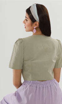 CHANTAL Buttoned Square-Neck Top (Avocado)
