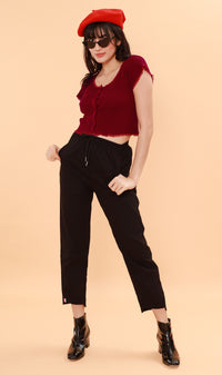 ABBY Lace-Trimmed Knit Crop Top (Ox Blood)