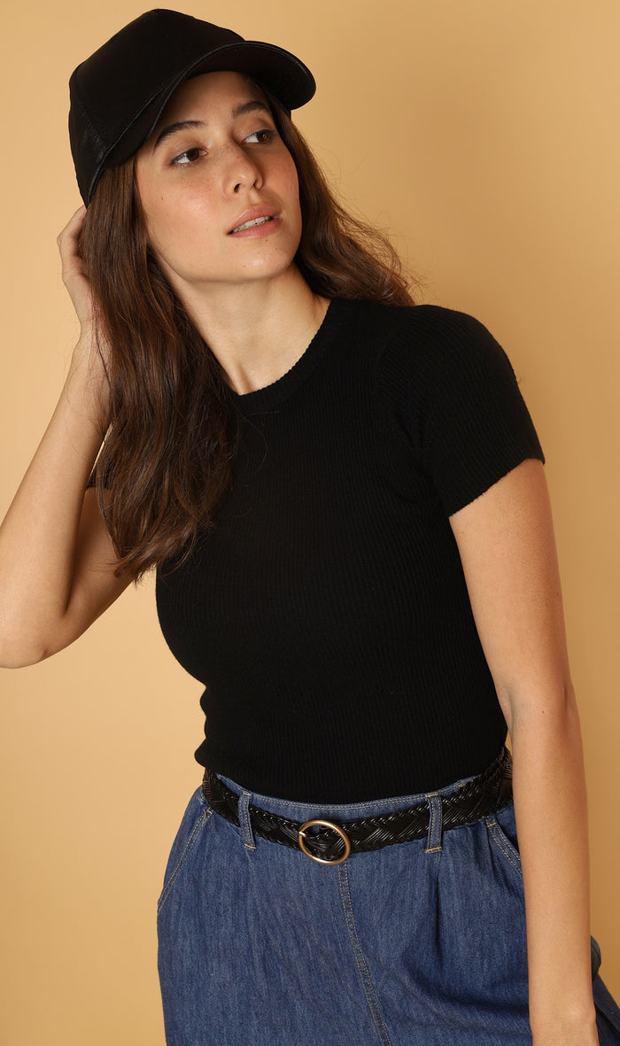 DARYL Crew-Neck Knit Top (Black)