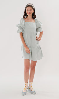 MADILYN Tiered Tie Puff-Sleeve Dress (Mint)