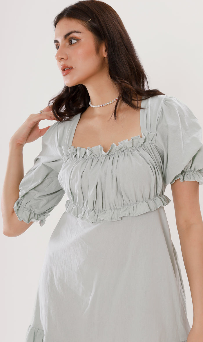 CLAUDETTE Ruched-Bust Ruffled Dress (Mint)