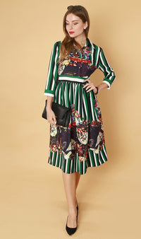 QUINCE Long-Sleeve Collared Dress (Green)