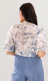 DEVIKA Tie-Waist Puff Sleeve Top (Blue)