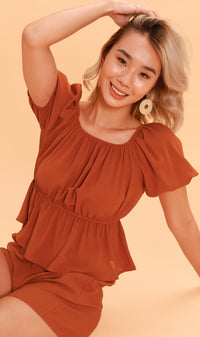 JENNIE Puff-Sleeve Peplum Co-ord (Rust)