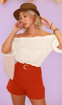 JULIEN Flared-Sleeve Off-Shoulder Top (White)