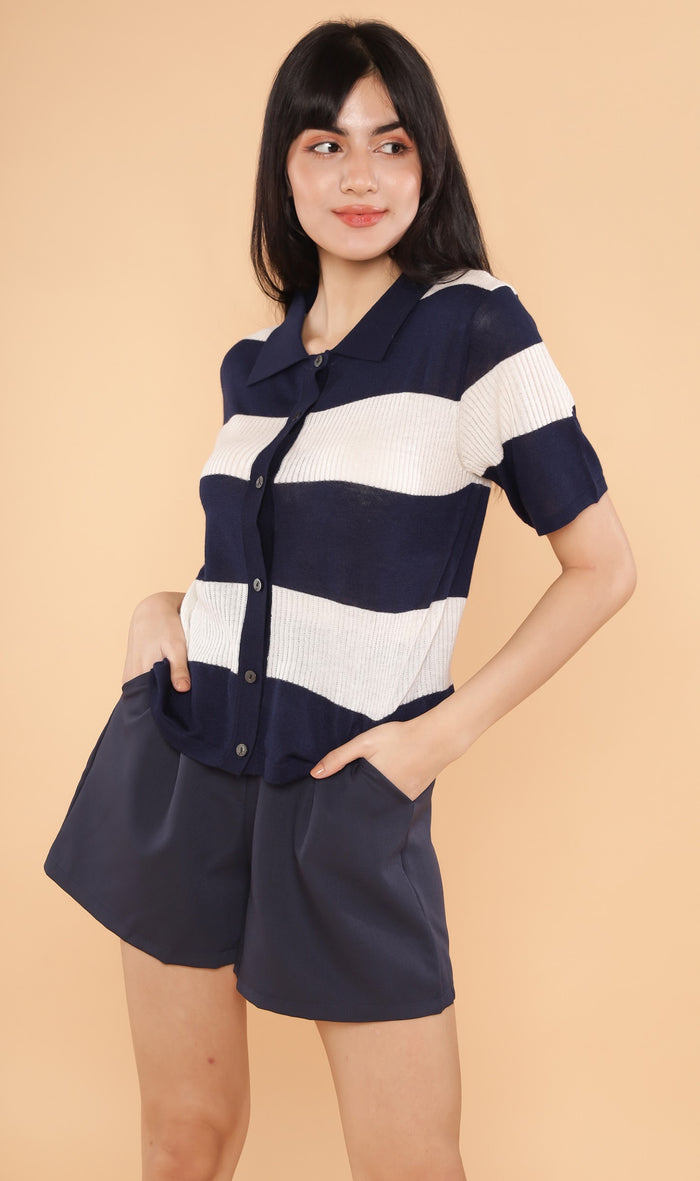 MERRITT Buttondown Knit Polo (Navy)