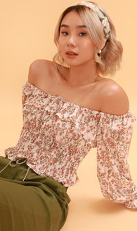 MARINA Long-Sleeve Frill Top (Cream)