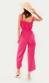 KHARI Linen Tie-Waist Jumpsuit (Magenta)