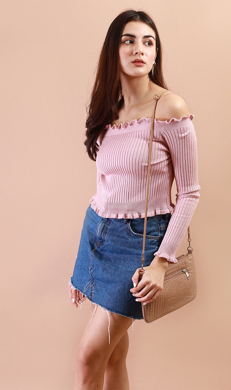 CARRIE Lettuce Ruffle Off-Shoulder Top (Blush)