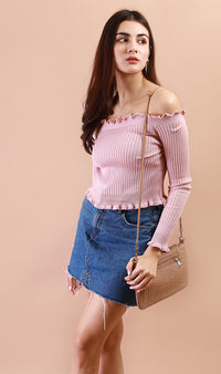CARRIE Lettuce Ruffle Off-Shoulder Top (Blush)