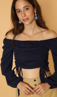 KIRA Ruched Off-Shoulder Top (Navy Blue)
