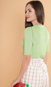 ZARIA Scalloped-Neck Knit Top (Apple Green)