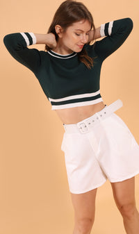 CAMILA Cropped Knit Sweater (Emerald Green)