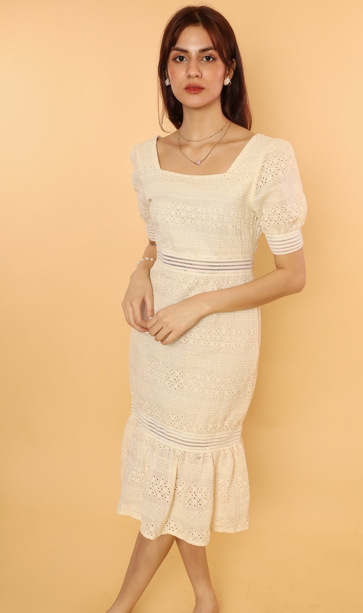 RHYS Square-Neck Eyelet Dress
