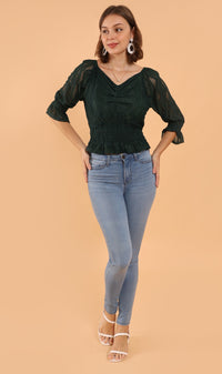 ADALEE 2-way Smocked Lace Top (Emerald)
